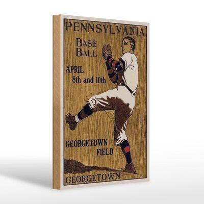 Cartello in legno retrò 20x30 cm Pennsylvania Baseball 8 aprile