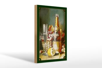 Panneau en bois art 20x30cm nature morte corbeille de fruits champagne citron 1