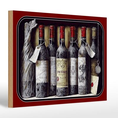 Cartel de madera art 30x20cm bodegón viejas botellas de vino tinto