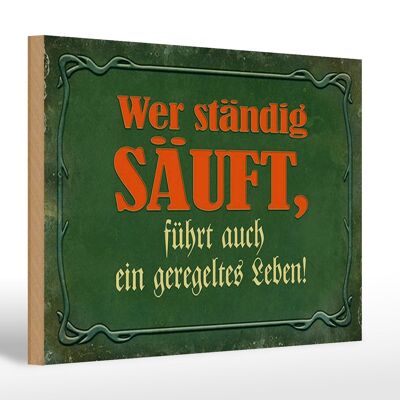 Holzschild Spruch 30x20cm wer ständig säuft führt auch