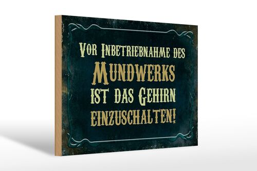 Holzschild Spruch 30x20cm vor Inbetriebnahme des Mundwerks