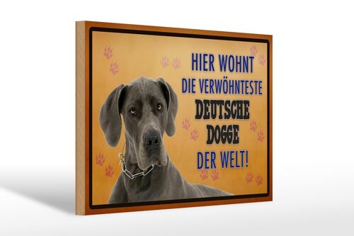 Holzschild Spruch 30x20cm Hund hier wohnt Deutsche Dogge
