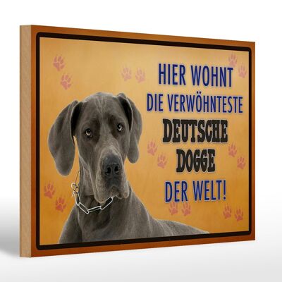 Holzschild Spruch 30x20cm Hund hier wohnt Deutsche Dogge