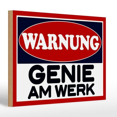 Holzschild Hinweis 30x20cm Warnung Genie am Werk