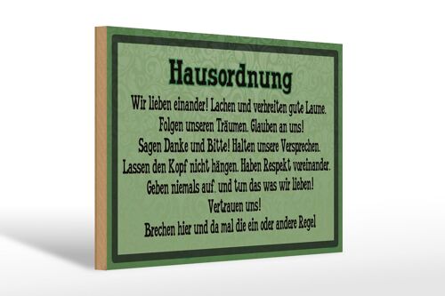 Holzschild Spruch 30x20cm Hausordnung wir lieben einander