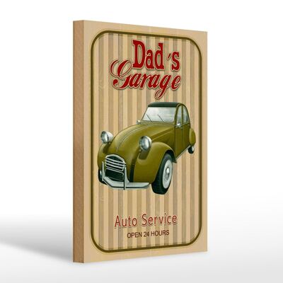 Cartel de madera retro 20x30cm Dad's Garage Auto Service abierto 24