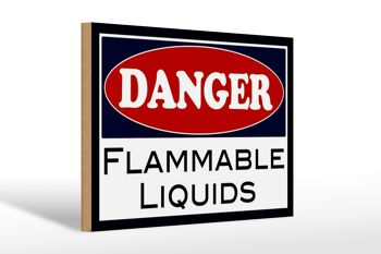 Panneau en bois d'avertissement 30x20cm Danger liquides inflammables 1