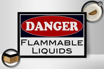 Panneau en bois d'avertissement 30x20cm Danger liquides inflammables 2