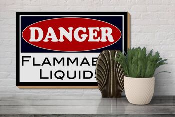 Panneau en bois d'avertissement 30x20cm Danger liquides inflammables 3
