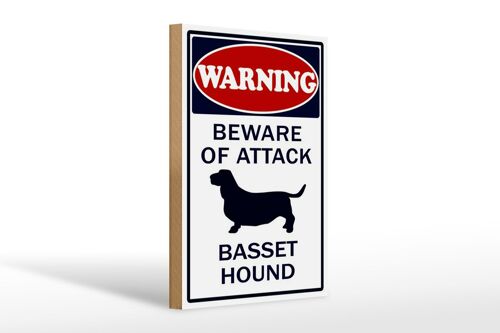 Holzschild Hinweis 20x30cm beware of attack Basset Hund