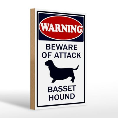 Cartello in legno avvertimento 20x30 cm attenzione all'attacco del cane Basset