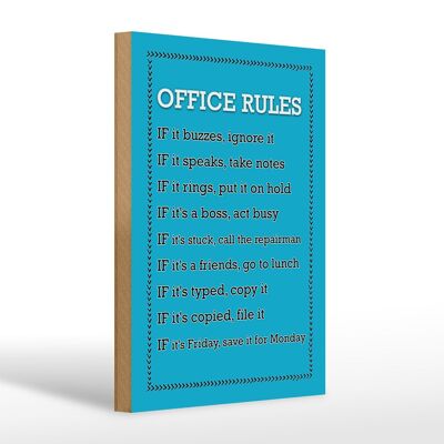 Letrero de madera que dice Reglas de oficina 20x30cm Reglas de oficina