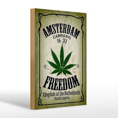 Cartello in legno cannabis 20x30 cm Amsterdam Freedom Kingdom