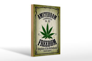 Panneau en bois cannabis 20x30cm Amsterdam Freedom Kingdom 1