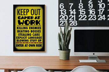 Panneau en bois disant 20x30cm Keep out gamer at work enter 3