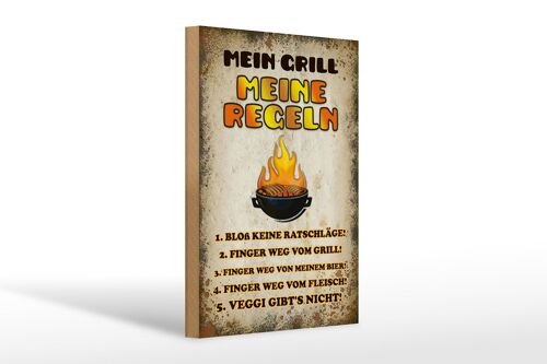 Holzschild Spruch 20x30cm Mein Grill meine Regeln Fleisch