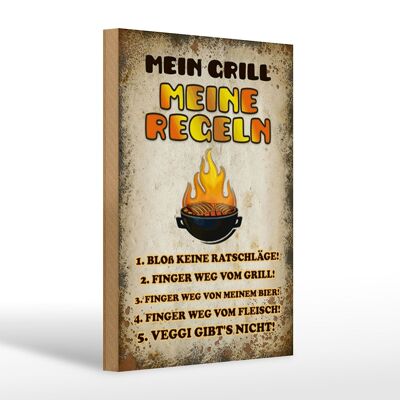 Holzschild Spruch 20x30cm Mein Grill meine Regeln Fleisch