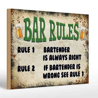 Wooden sign saying 30x20cm Beer Bar Rules Bartender always