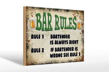 Panneau en bois indiquant 30x20cm Règles du bar à bière Barman toujours 1