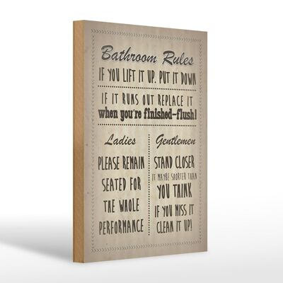 Holzschild Spruch 20x30cm Bathroom Rules Ladies Gentlemen