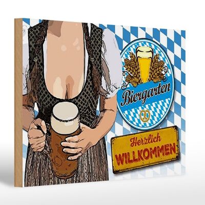 Cartel de madera con texto "Bienvenido al jardín de cerveza 30x20 cm, Baviera"