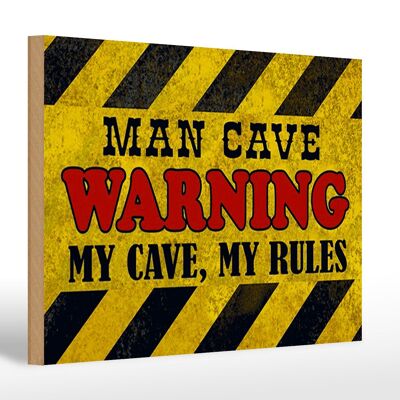 Letrero de madera que dice 30x20cm hombre cueva advirtiendo las reglas de mi cueva