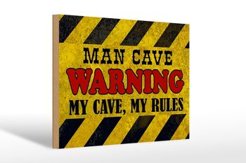 Panneau en bois disant 30x20cm Man Cave avertissant mes règles de grotte 1