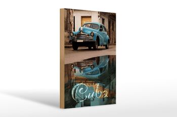 Panneau en bois disant 20x30cm Cuba voiture voiture vintage bleue 1