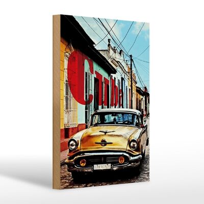 Cartel de madera que dice 20x30cm Coche Cuba coche antiguo amarillo