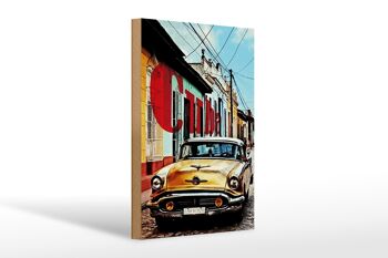 Panneau en bois indiquant 20x30cm Voiture Cuba Voiture Vintage Jaune 1