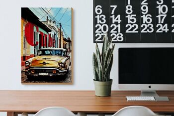 Panneau en bois indiquant 20x30cm Voiture Cuba Voiture Vintage Jaune 3