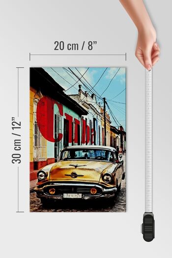 Panneau en bois indiquant 20x30cm Voiture Cuba Voiture Vintage Jaune 4