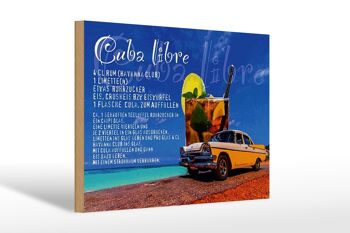 Panneau en bois indiquant 30x20cm Cuba Libre Recette Rhum Alcool 1