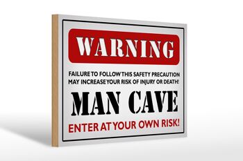 Panneau en bois disant 30x20cm Attention homme grotte entrez sous votre propre risque 1