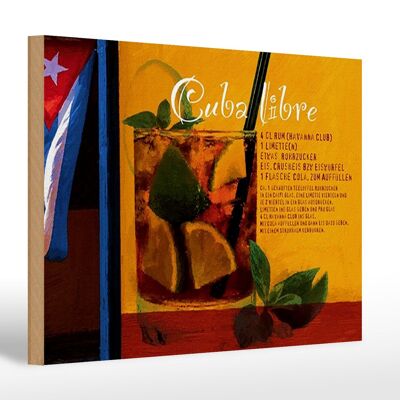 Cartel de madera que dice 30x20cm Receta Cuba Libre Ron Habana