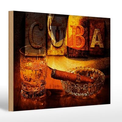 Wooden sign saying 30x20cm Cuba cigar rum Havana