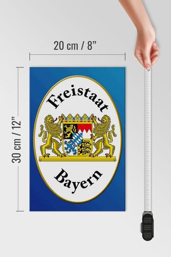 Panneau en bois indiquant 20x30 cm Armoiries de l'État libre de Bavière Bouclier bleu 4