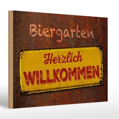 Cartel de madera que dice "Bienvenido al jardín de cerveza" de 30x20 cm.