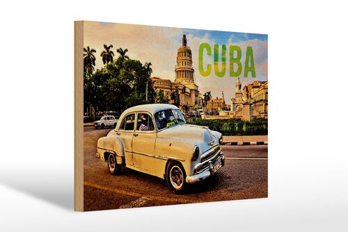 Holzschild Spruch 30x20cm Cuba Auto weisser Oldtimer
