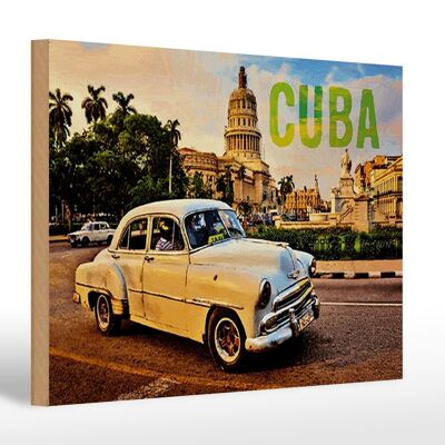 Cartel de madera que dice 30x20cm Coche Cuba coche clásico blanco