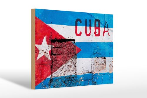 Holzschild Flagge 30x20cm Cuba Fahne auf eine Mauer