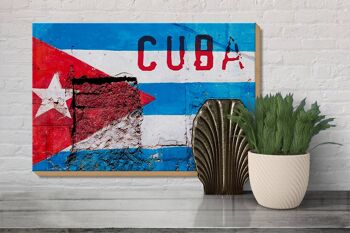 Drapeau en bois 30x20cm, drapeau de Cuba sur un mur 3