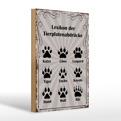 Cartello in legno con scritta 20x30 cm lessico impronte di zampe di animali