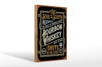 Panneau en bois indiquant des shots de whisky Bourbon de 20 x 30 cm sur des rochers 1