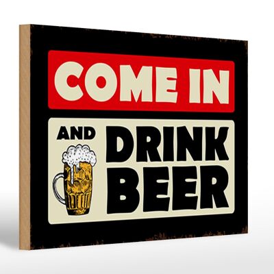 Cartello in legno 30x20cm con scritta "entra e bevi birra birra".