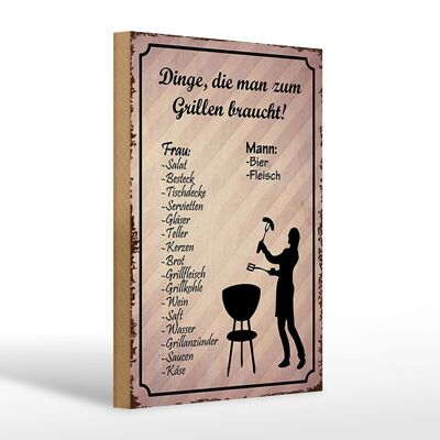 Holzschild Spruch 20x30cm Dingen die zum Grillen braucht