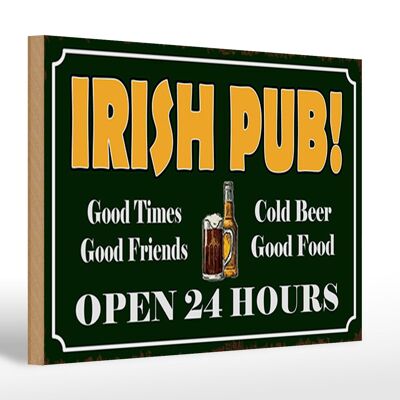 Cartello in legno con scritta 30x20 cm Irish Pub gold Birra aperta 24 ore