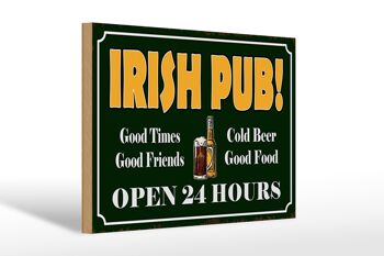 Panneau en bois indiquant 30x20cm Irish Pub Gold Beer ouvert 24h/24 1