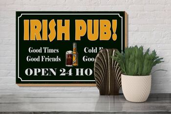 Panneau en bois indiquant 30x20cm Irish Pub Gold Beer ouvert 24h/24 3
