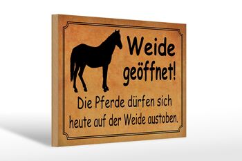 Panneau en bois indiquant que les chevaux ouverts en pâturage de 30 x 20 cm sont autorisés 1